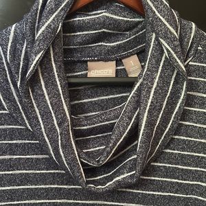 CHICOS TUNIC SIZE 1 Like New - navy/white strip